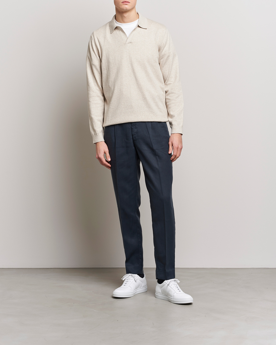 Uomini | Polo | A Day's March | Manol Cotton Linen Polo Sand Melange