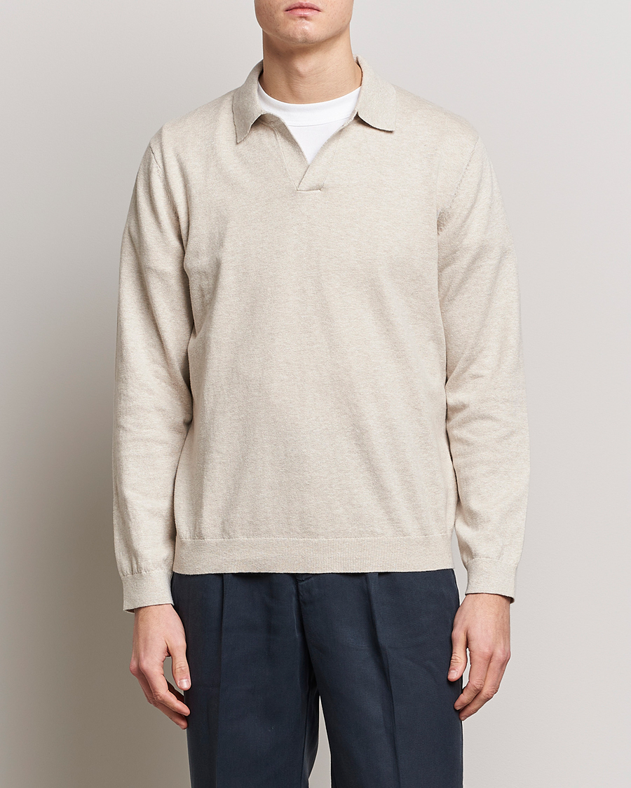 Uomini | Polo | A Day's March | Manol Cotton Linen Polo Sand Melange