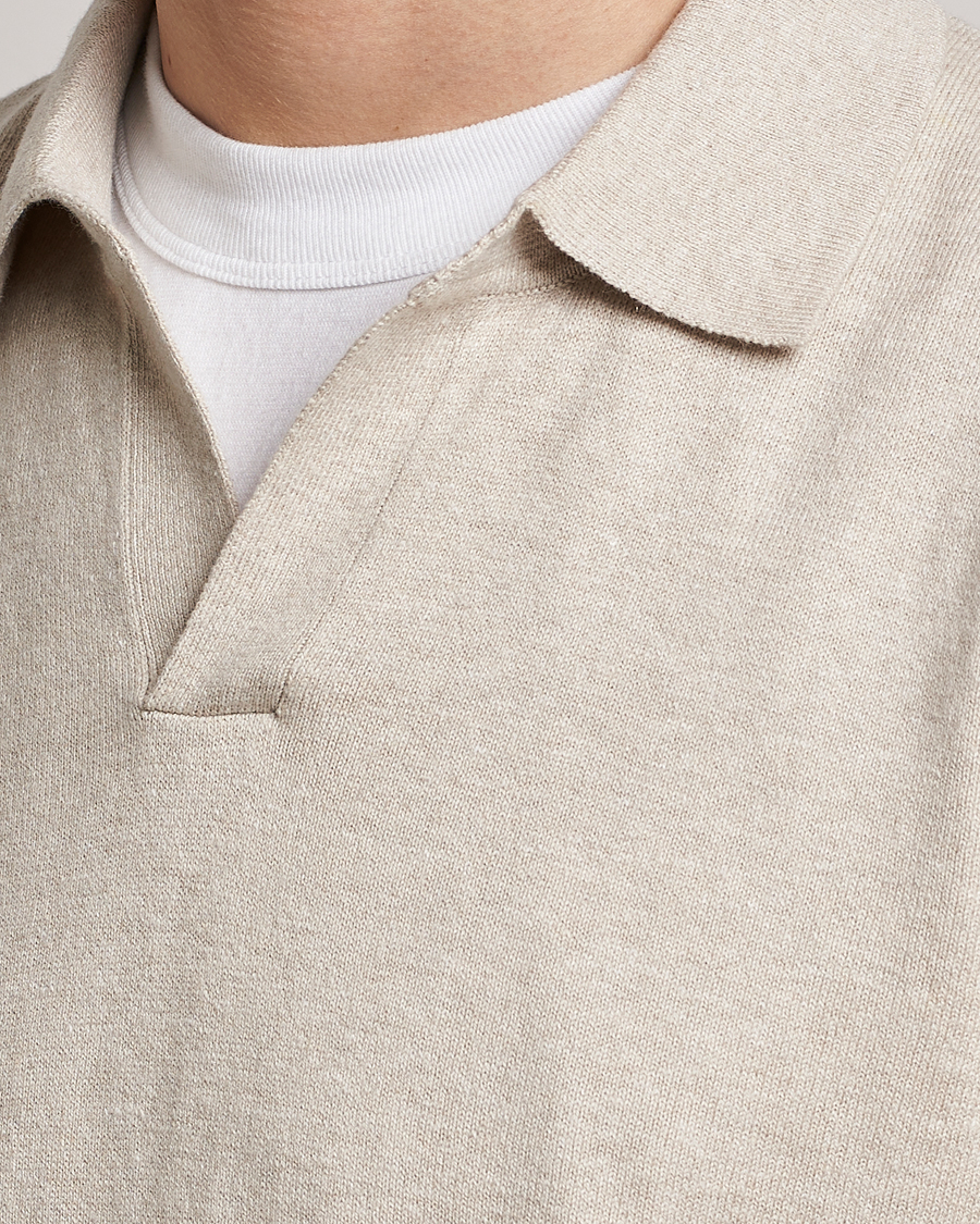 Uomini | Polo | A Day's March | Manol Cotton Linen Polo Sand Melange