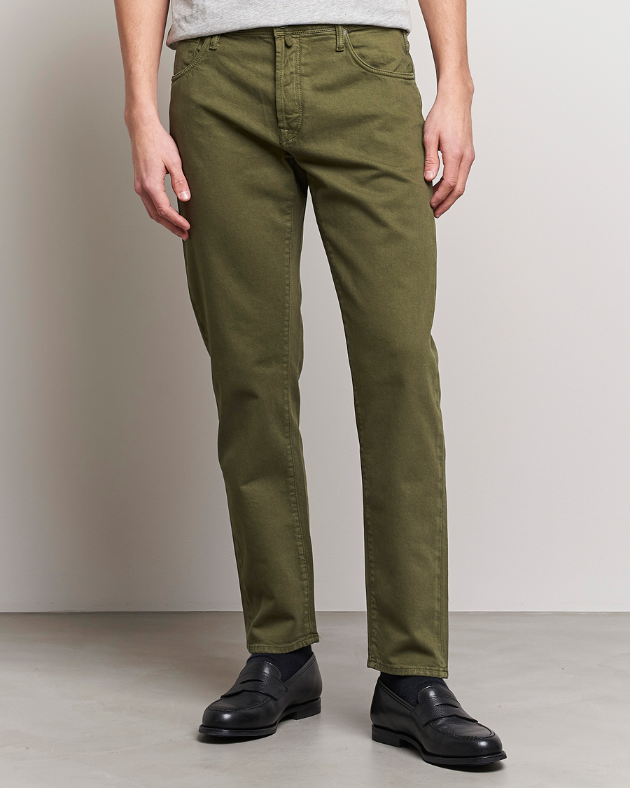 Uomini | Pantaloni | Incotex | Cotton Stretch 5-Pocket Pants Military Green