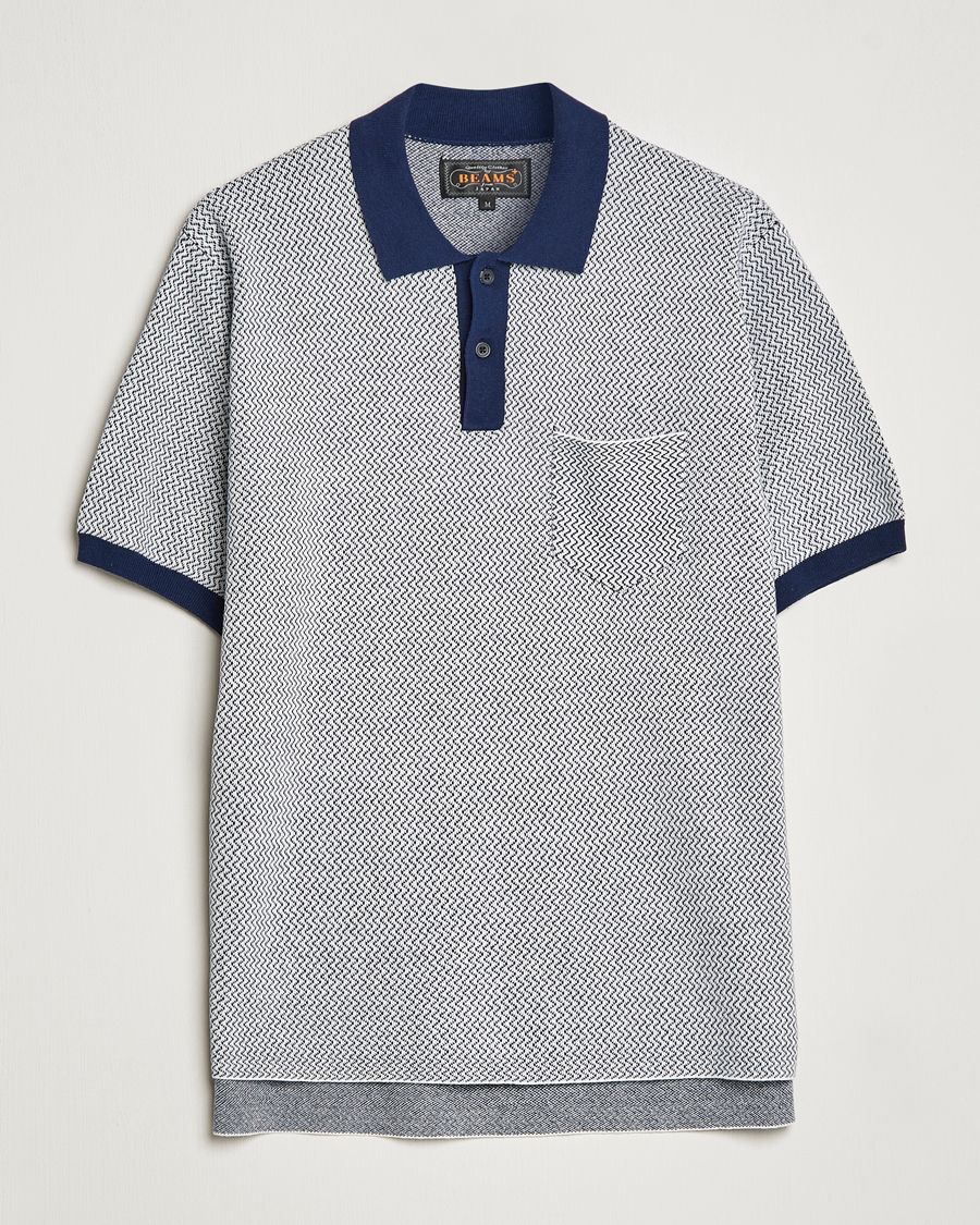 Uomini | Polo | BEAMS PLUS | Two-Tone Jacquard Polo Navy