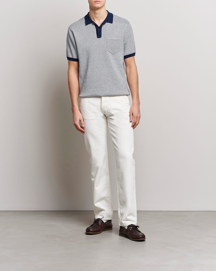 Uomini | Polo | BEAMS PLUS | Two-Tone Jacquard Polo Navy