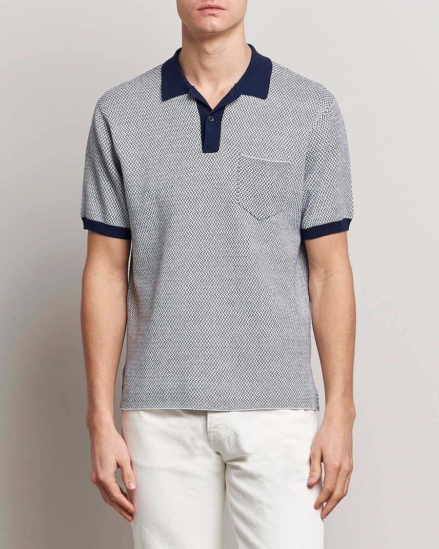 Uomini | Polo | BEAMS PLUS | Two-Tone Jacquard Polo Navy