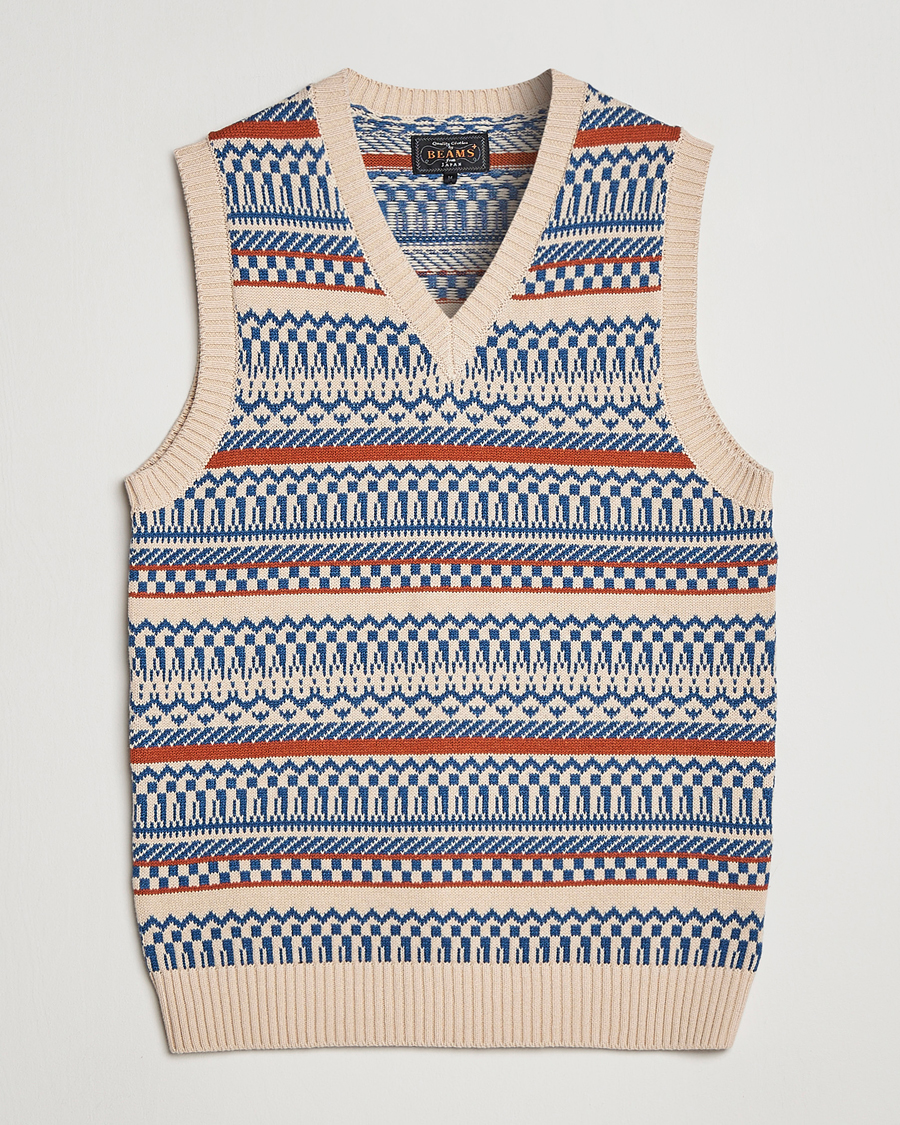 Uomini | Maglieria | BEAMS PLUS | Knit Fairisle Vest Natural