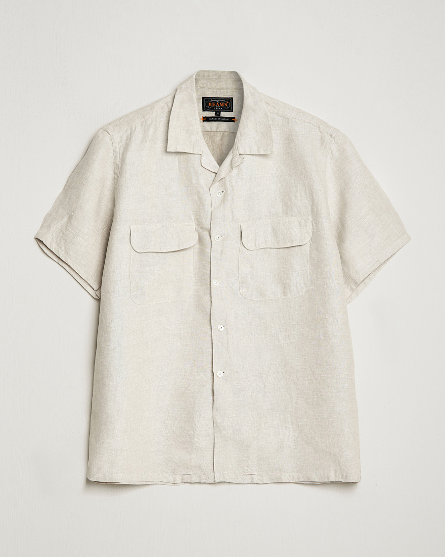 Uomini | Camicie | BEAMS PLUS | Linen/Chambray Camp Shirt Natural