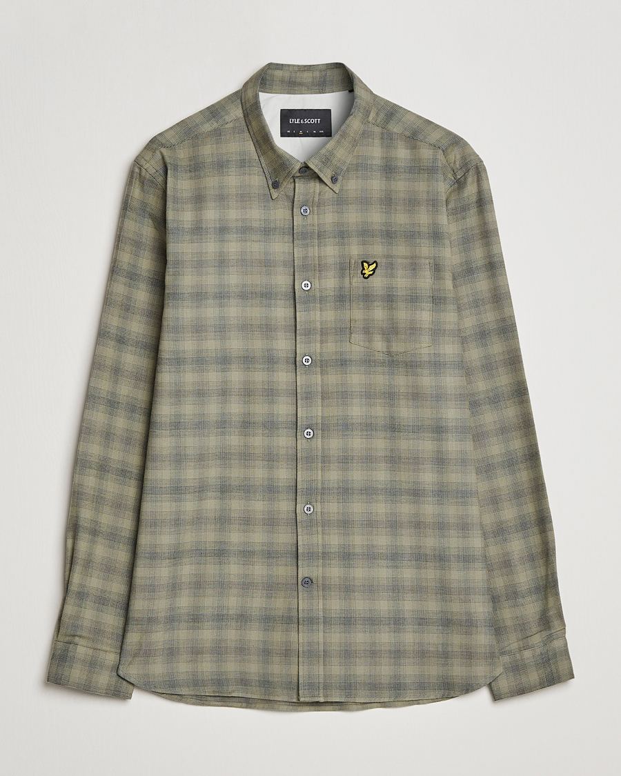 Uomini | Camicie | Lyle & Scott | Button Down Flannel Shirt Sea Weed