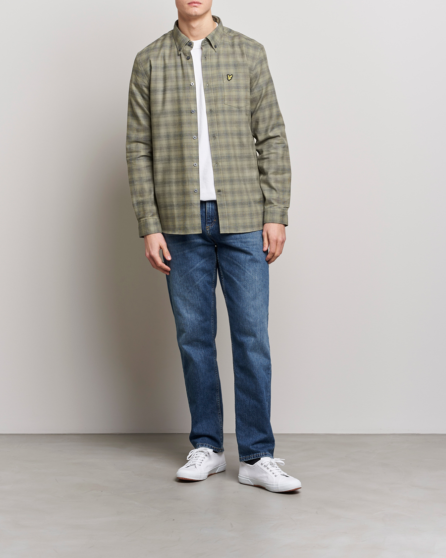 Uomini | Camicie | Lyle & Scott | Button Down Flannel Shirt Sea Weed