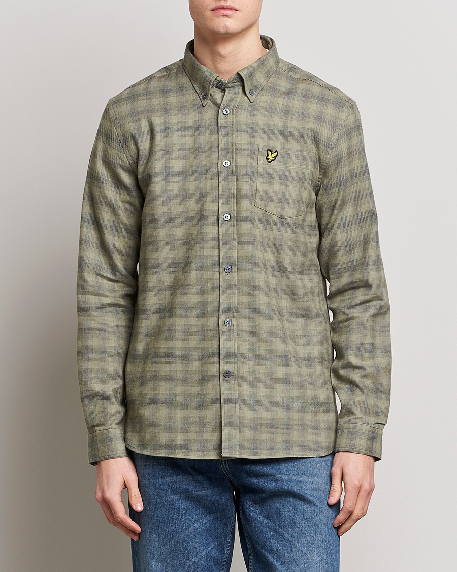Uomini | Camicie | Lyle & Scott | Button Down Flannel Shirt Sea Weed
