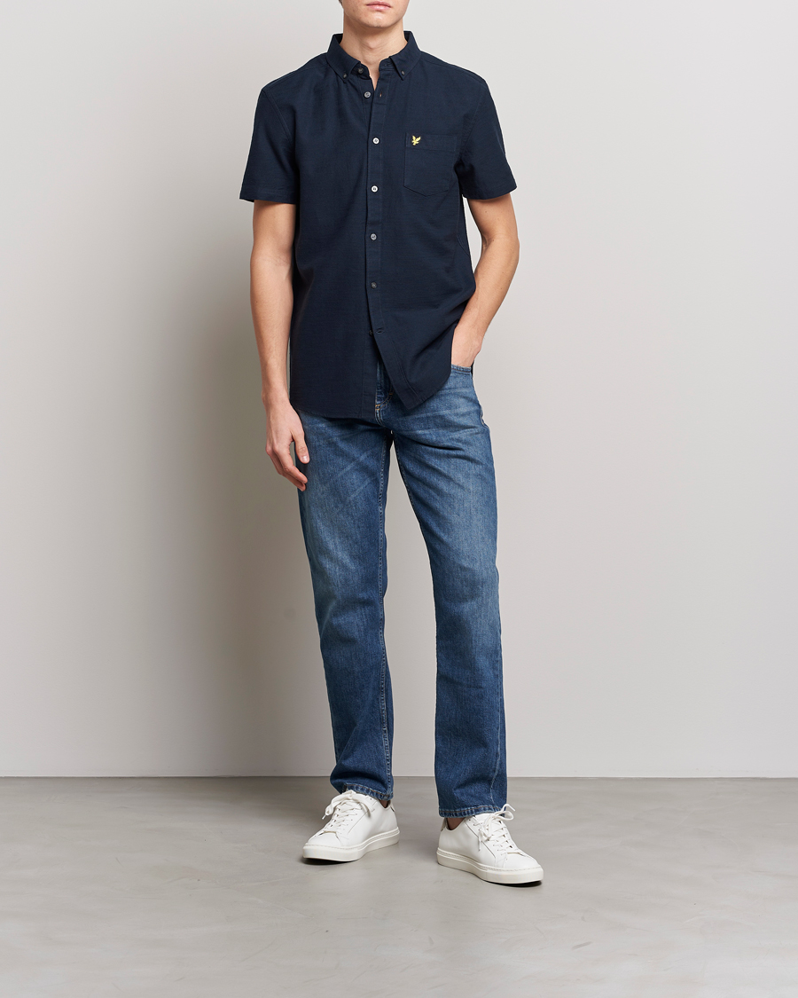 Uomini | Camicie | Lyle & Scott | Cotton Slub Short Sleeve Shirt Dark Navy