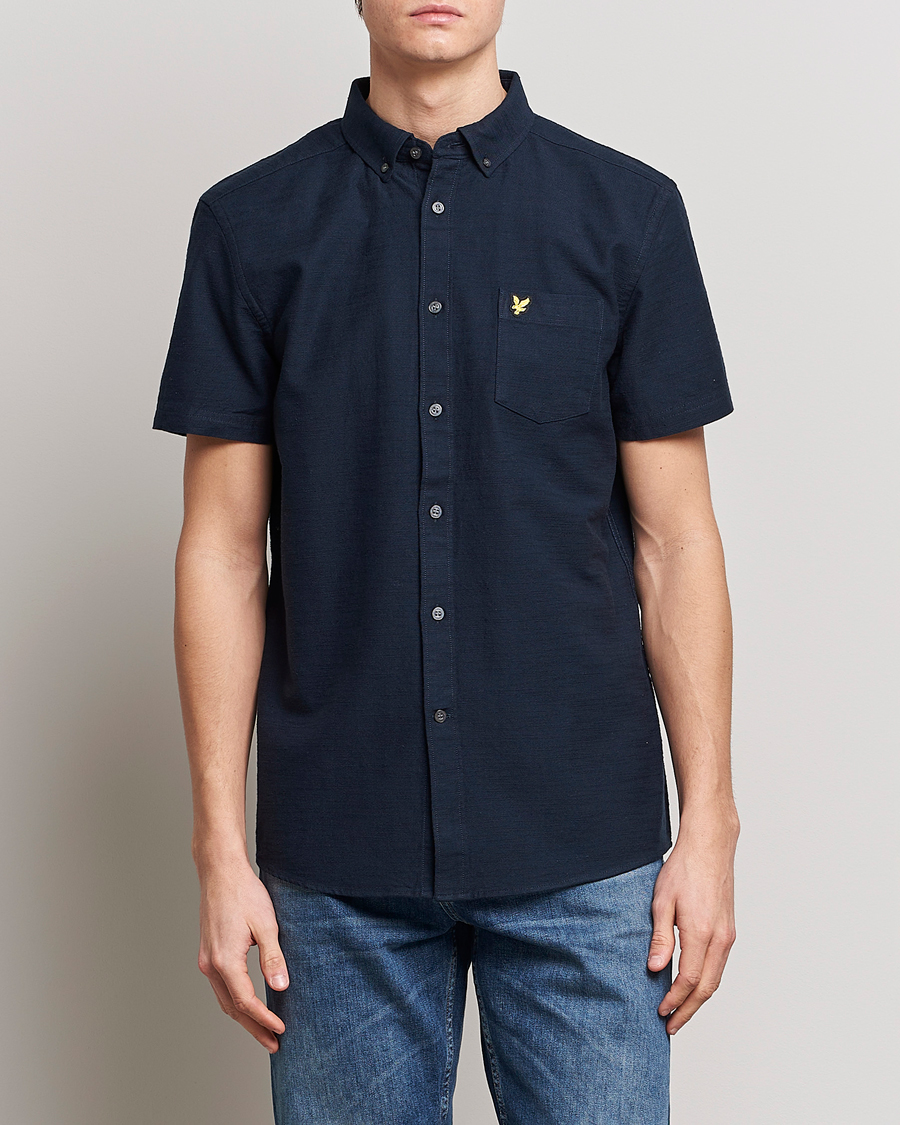 Uomini | Camicie | Lyle & Scott | Cotton Slub Short Sleeve Shirt Dark Navy
