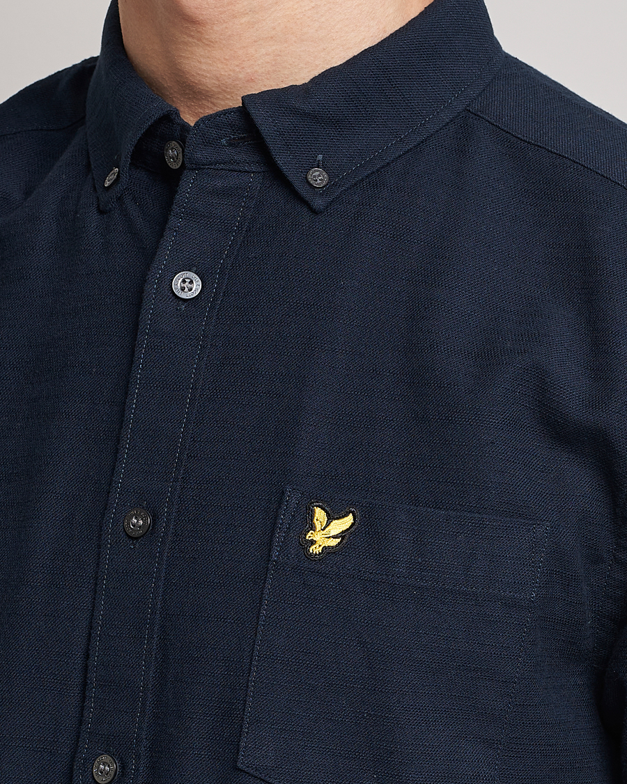 Uomini | Camicie | Lyle & Scott | Cotton Slub Short Sleeve Shirt Dark Navy