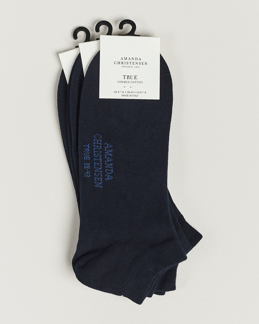 Uomini | Biancheria intima | Amanda Christensen | 3-Pack True Cotton Sneaker Socks Dark Navy