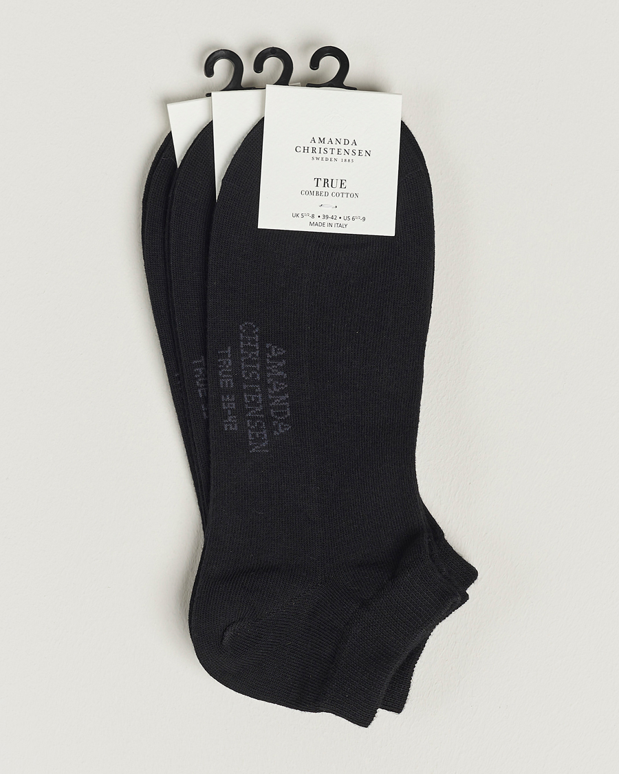 Uomini | Biancheria intima | Amanda Christensen | 3-Pack True Cotton Sneaker Socks Black