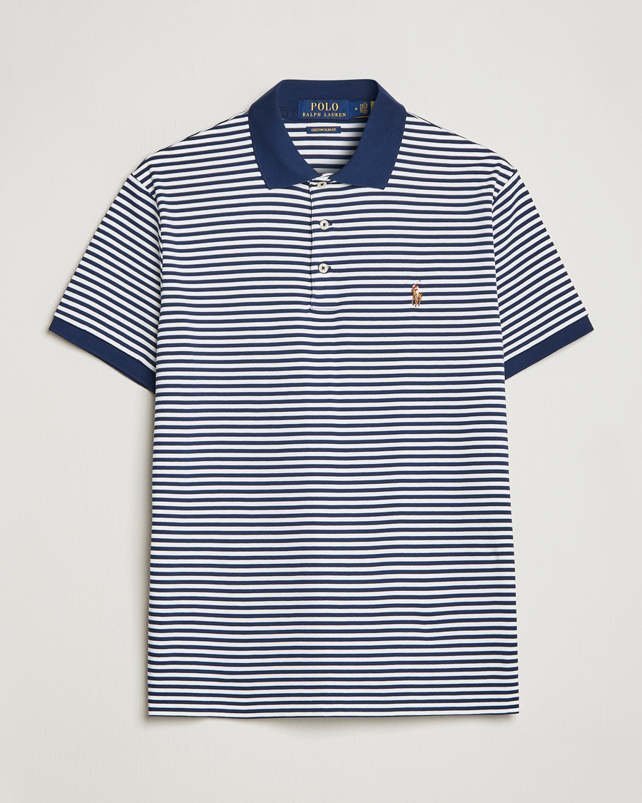 Uomini | Polo | Polo Ralph Lauren | Luxury Pima Cotton Striped Polo French Navy/White