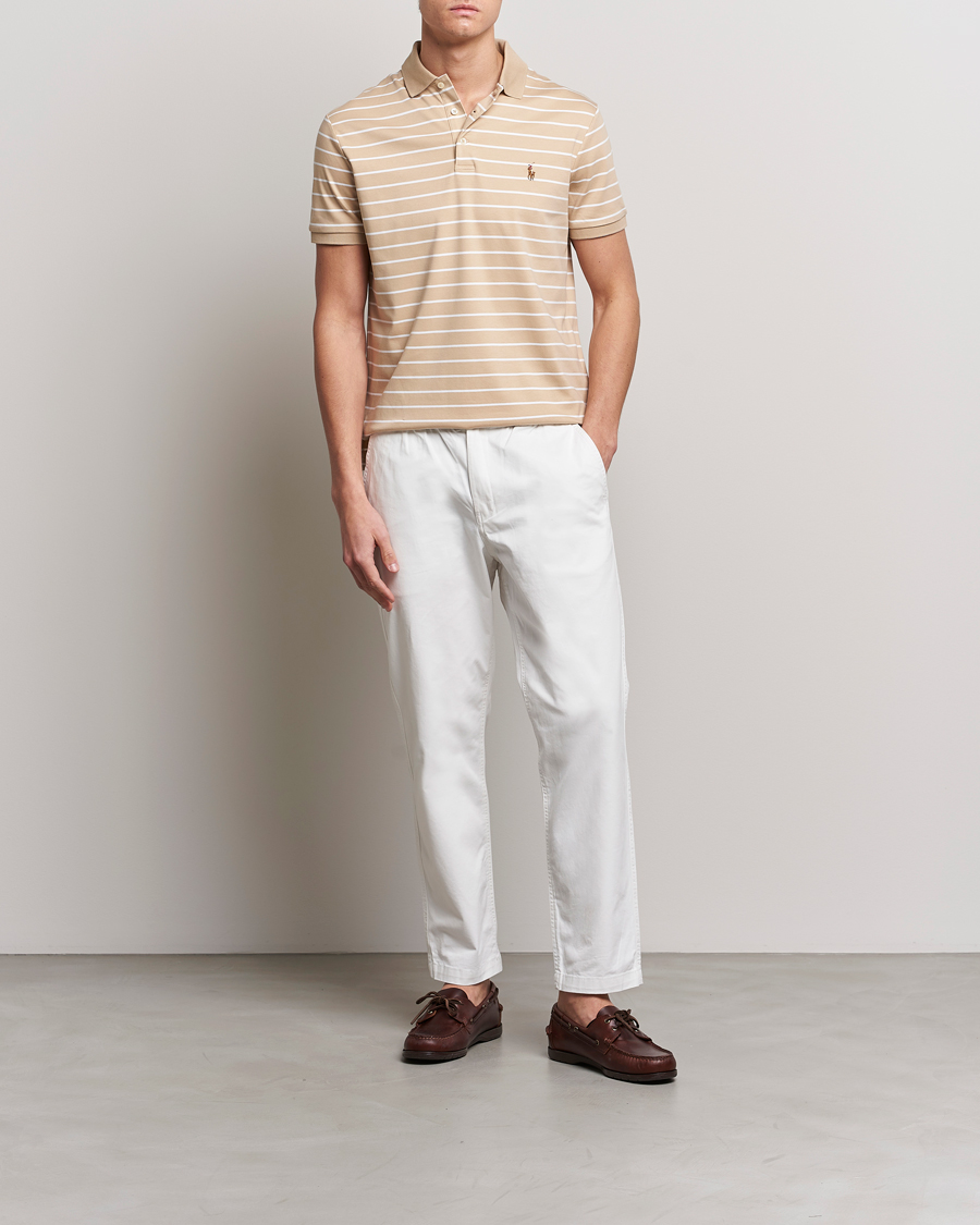 Uomini | Polo | Polo Ralph Lauren | Luxury Pima Cotton Striped Polo Sand Dune/White