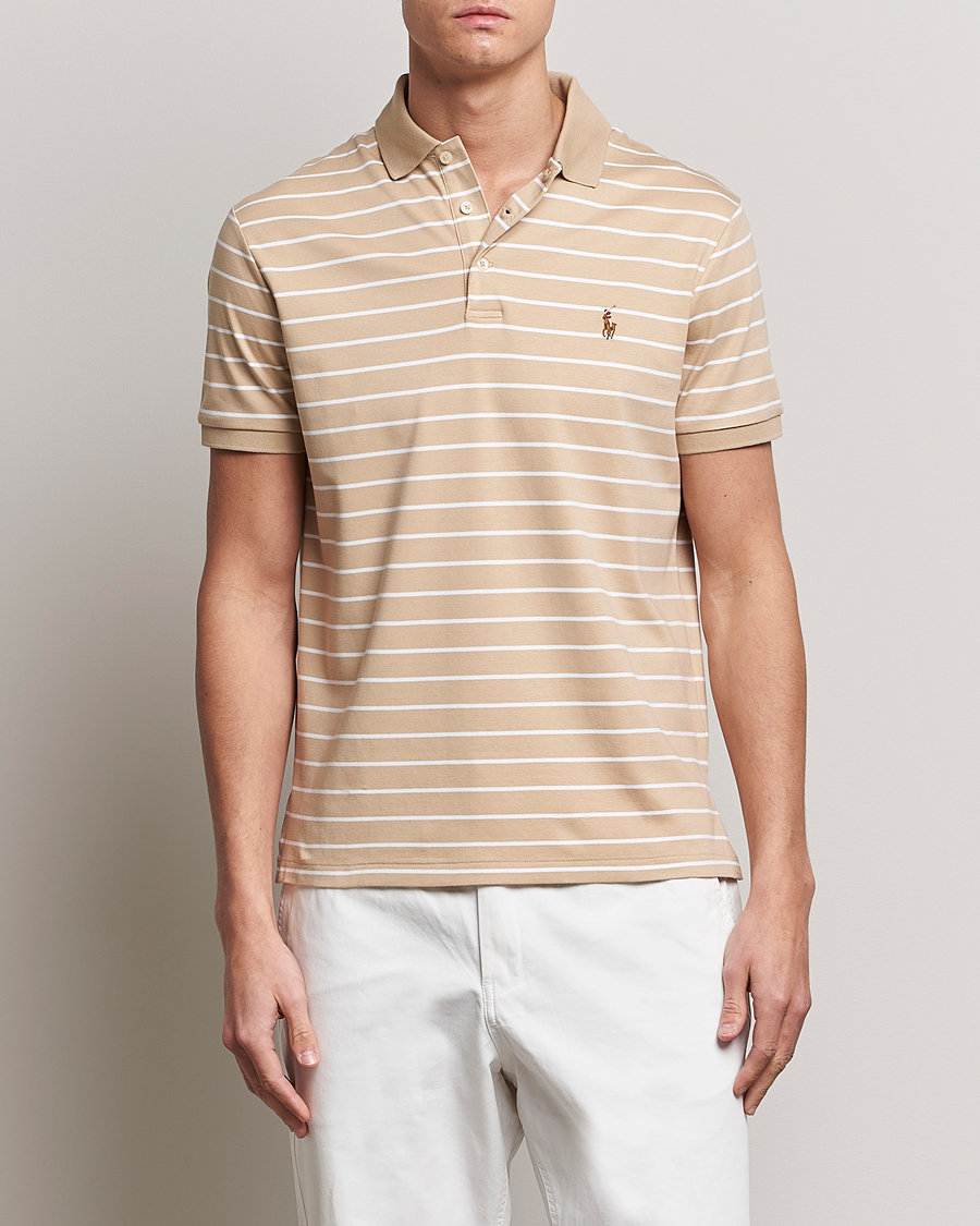 Uomini | Polo | Polo Ralph Lauren | Luxury Pima Cotton Striped Polo Sand Dune/White