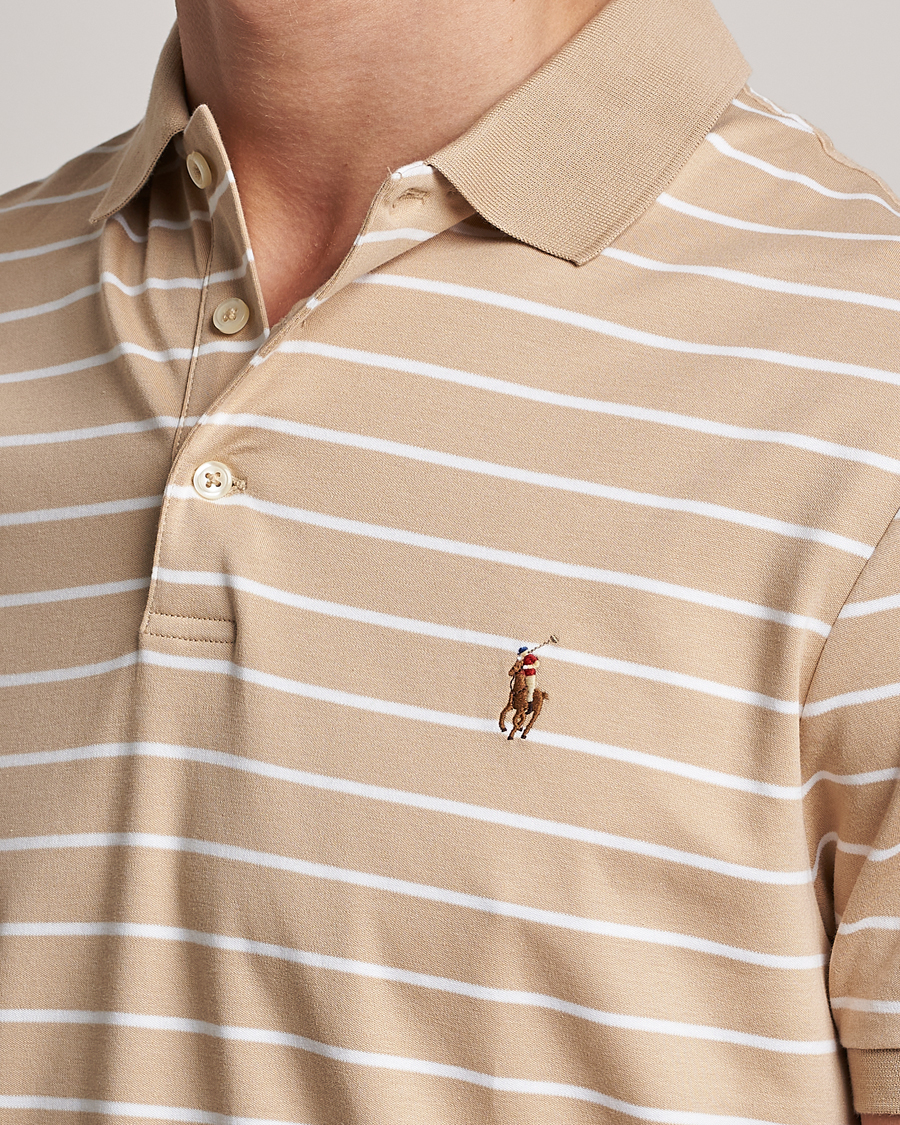 Uomini | Polo | Polo Ralph Lauren | Luxury Pima Cotton Striped Polo Sand Dune/White