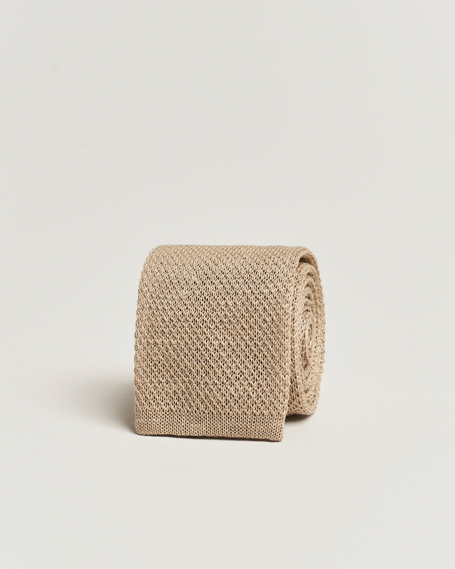 Uomini | Polo Ralph Lauren Linen Knitted Tie Tan | Polo Ralph Lauren | Linen Knitted Tie Tan