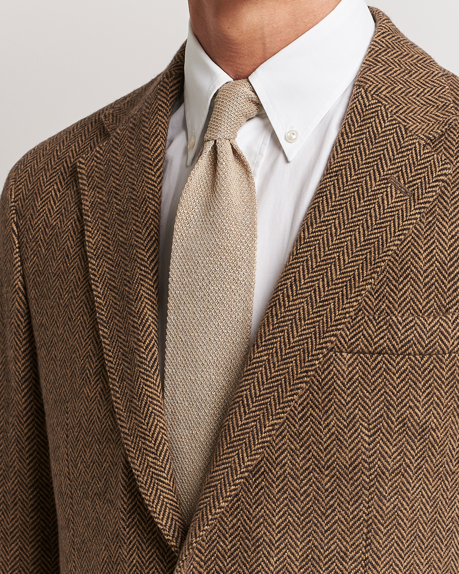 Uomini | Polo Ralph Lauren Linen Knitted Tie Tan | Polo Ralph Lauren | Linen Knitted Tie Tan
