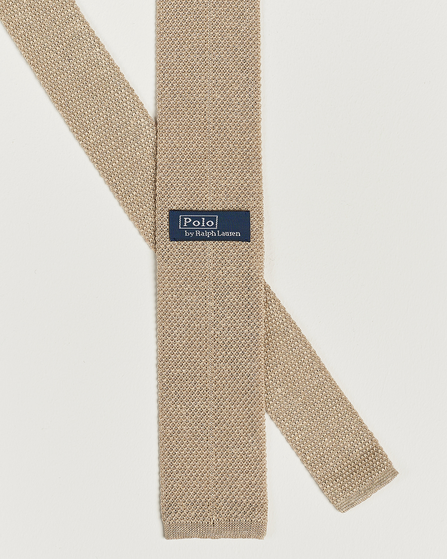 Uomini | Polo Ralph Lauren Linen Knitted Tie Tan | Polo Ralph Lauren | Linen Knitted Tie Tan
