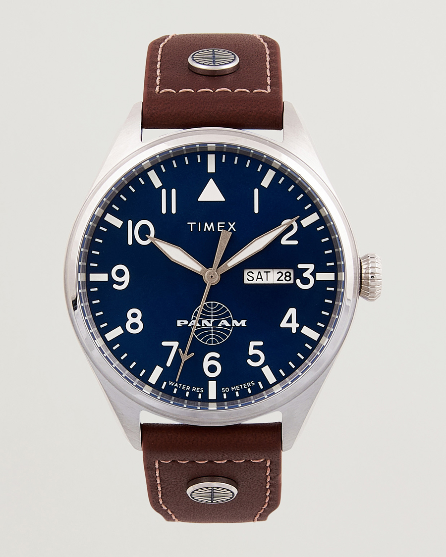 Uomini | Timex Pan Am Waterbury Chronograph 42mm Blue Dial | Timex | Pan Am Waterbury Chronograph 42mm Blue Dial