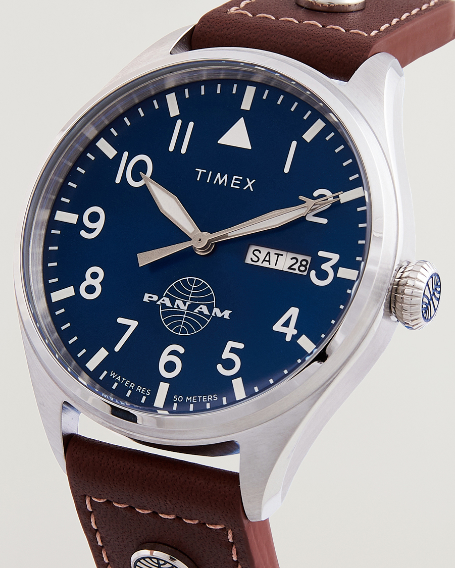 Uomini | Timex Pan Am Waterbury Chronograph 42mm Blue Dial | Timex | Pan Am Waterbury Chronograph 42mm Blue Dial