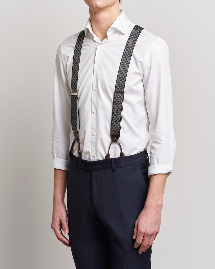 Uomini | Albert Thurston Elastic Medallion Printed Braces 35mm Blue | Albert Thurston | Elastic Medallion Printed Braces 35mm Blue