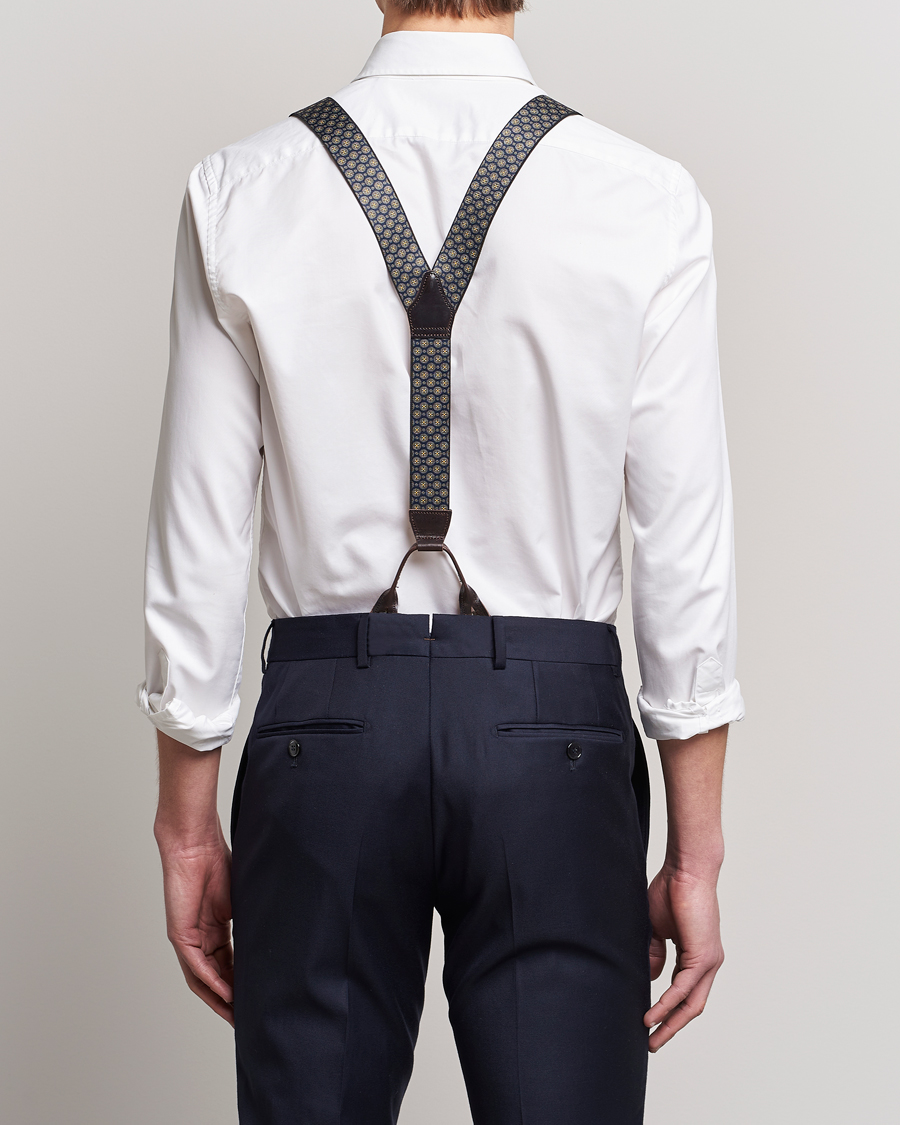 Uomini | Albert Thurston Elastic Medallion Printed Braces 35mm Blue | Albert Thurston | Elastic Medallion Printed Braces 35mm Blue