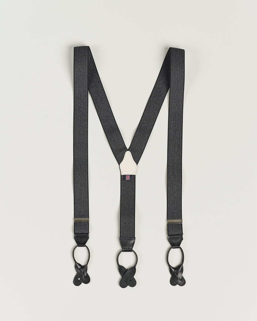 Uomini | Albert Thurston Elastic Herringbone Braces 35mm Grey | Albert Thurston | Elastic Herringbone Braces 35mm Grey