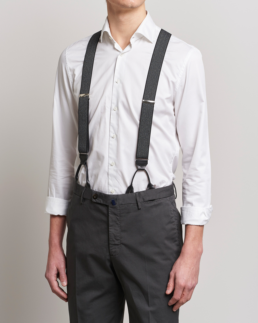 Uomini | Albert Thurston Elastic Herringbone Braces 35mm Grey | Albert Thurston | Elastic Herringbone Braces 35mm Grey
