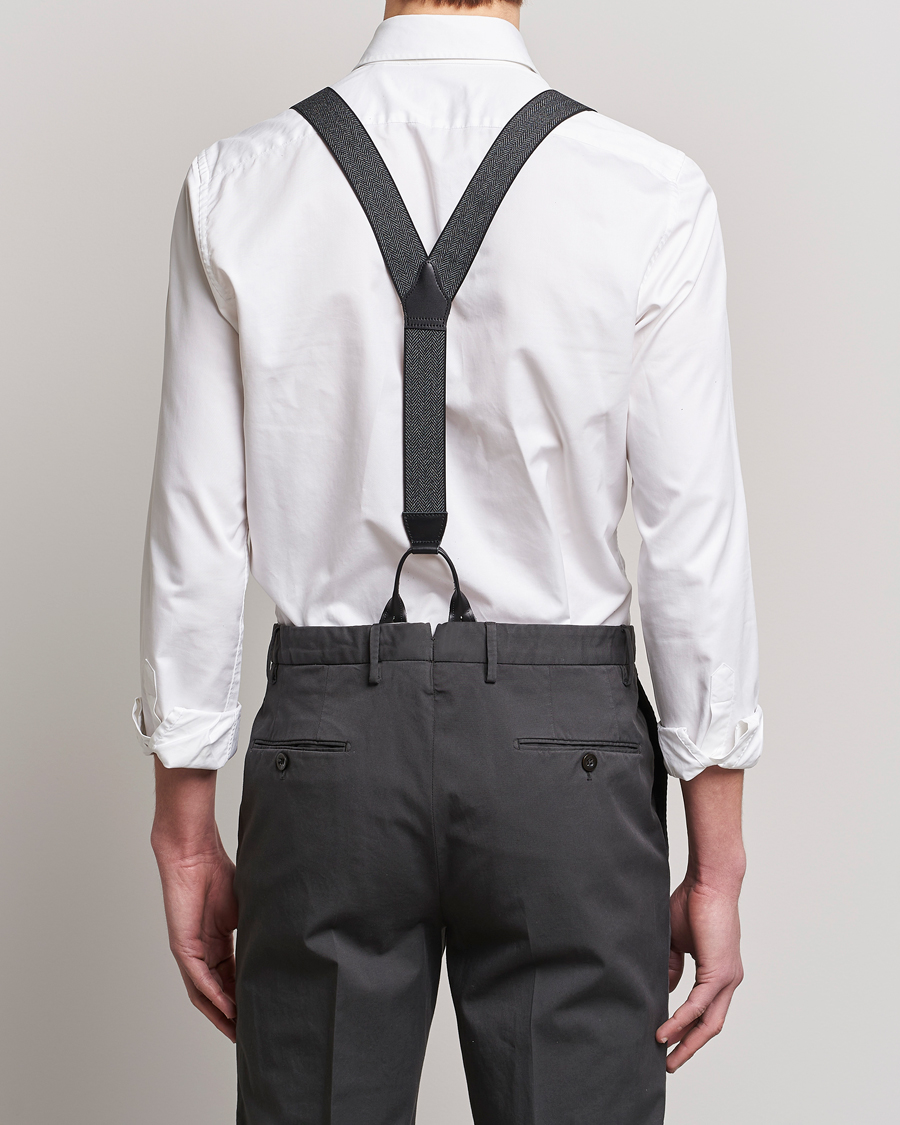 Uomini | Albert Thurston Elastic Herringbone Braces 35mm Grey | Albert Thurston | Elastic Herringbone Braces 35mm Grey