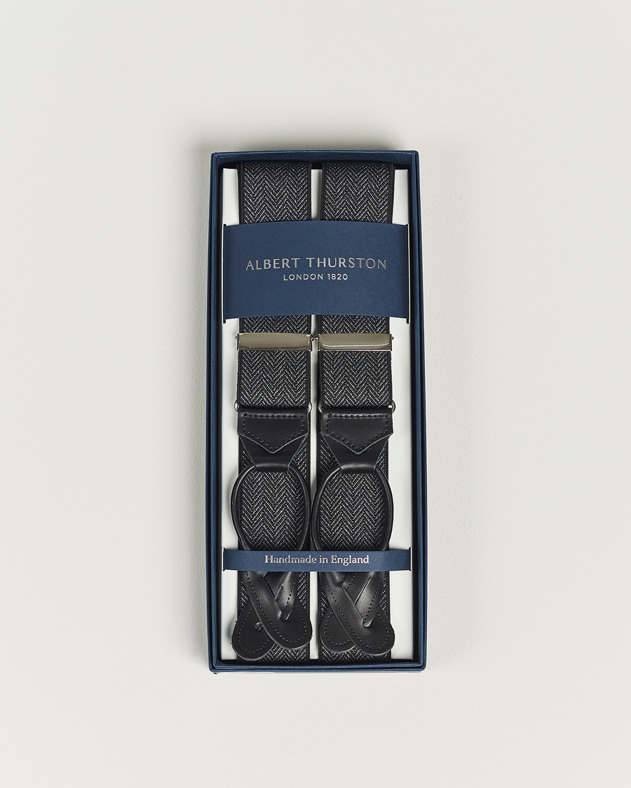 Uomini | Albert Thurston Elastic Herringbone Braces 35mm Grey | Albert Thurston | Elastic Herringbone Braces 35mm Grey