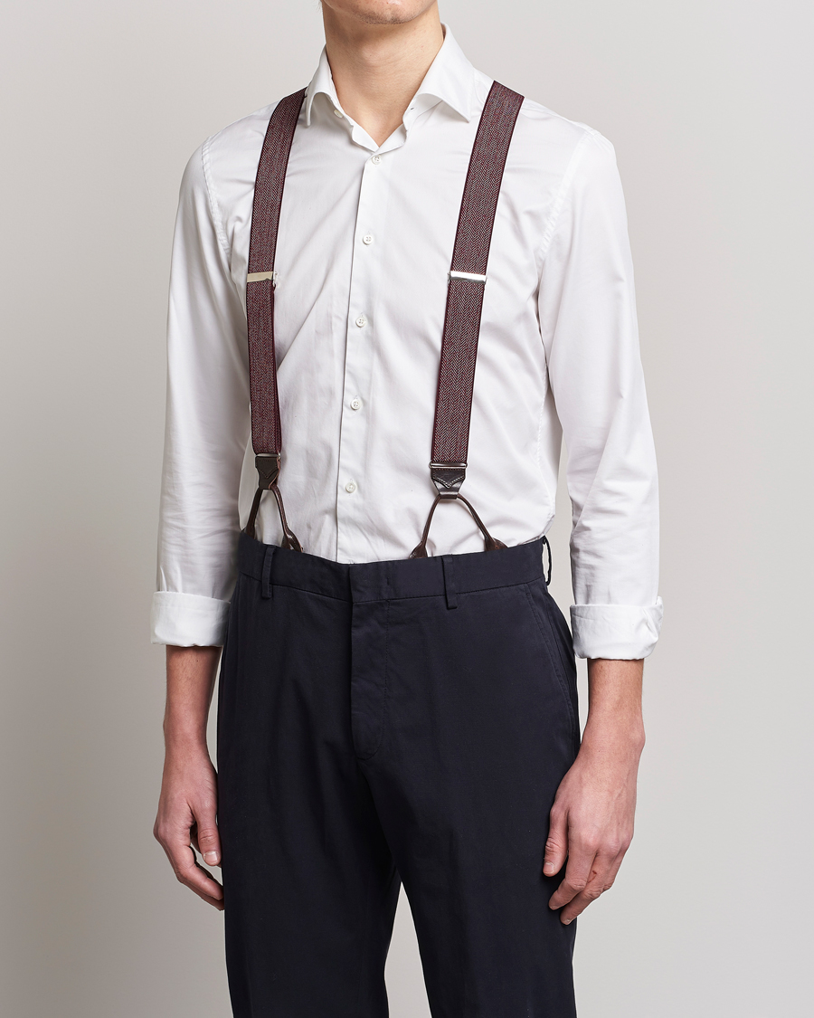 Uomini | Albert Thurston Elastic Herringbone Braces 35mm Wine | Albert Thurston | Elastic Herringbone Braces 35mm Wine