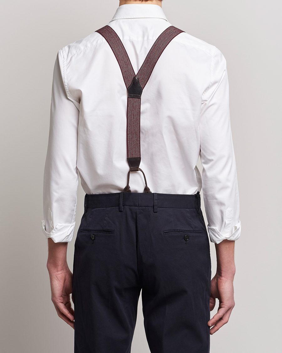 Uomini | Albert Thurston Elastic Herringbone Braces 35mm Wine | Albert Thurston | Elastic Herringbone Braces 35mm Wine