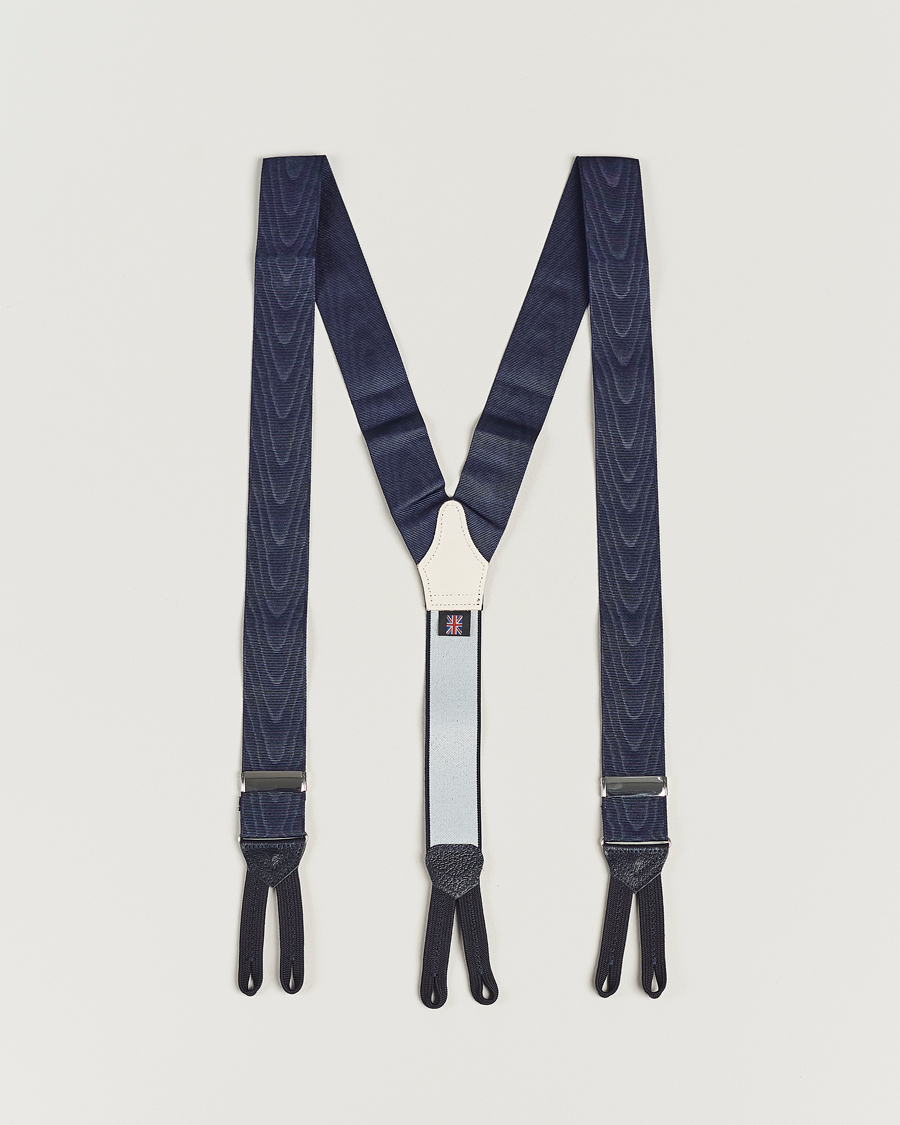 Uomini | Albert Thurston Moiré Braces 40mm Navy | Albert Thurston | Moiré Braces 40mm Navy