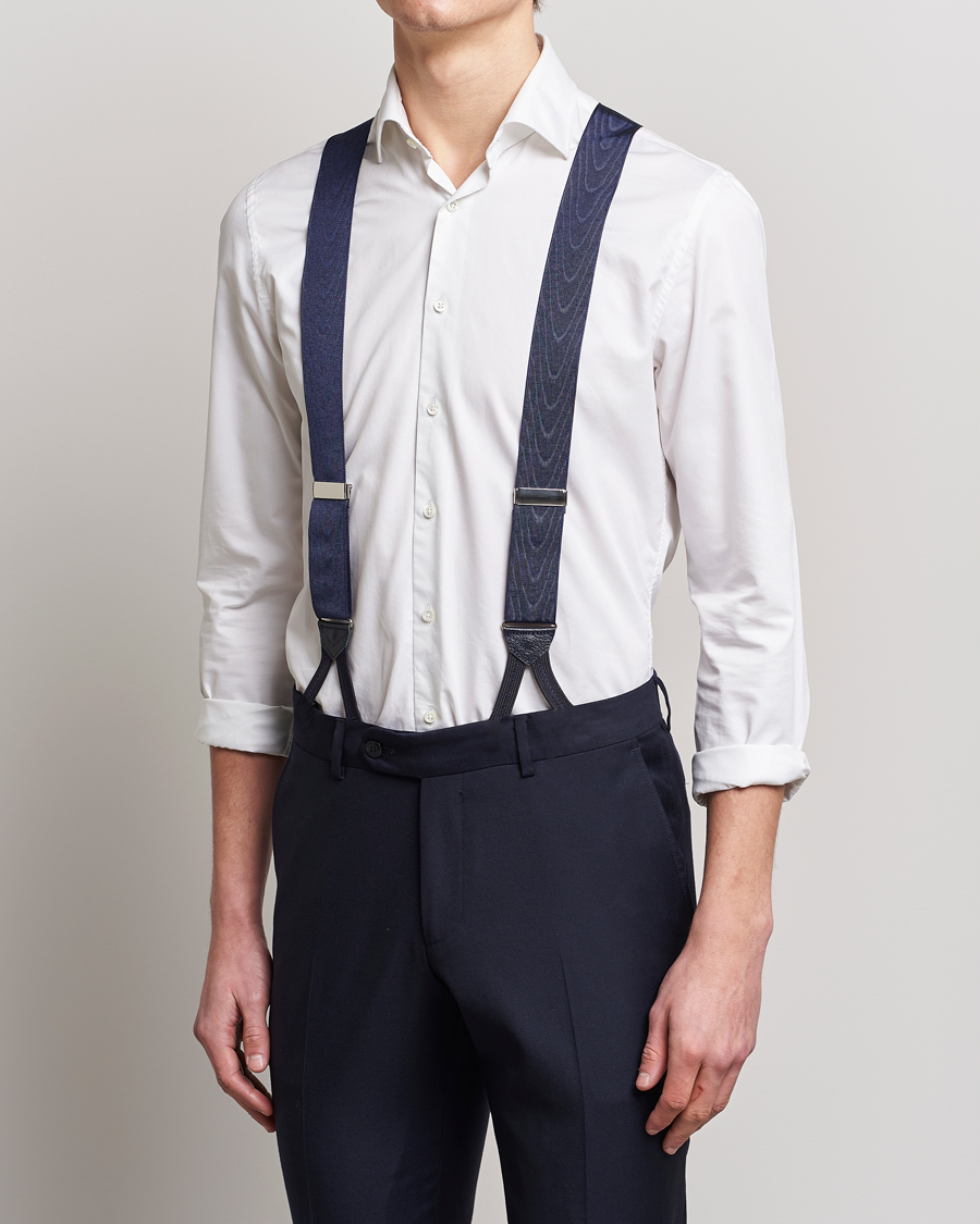 Uomini | Albert Thurston Moiré Braces 40mm Navy | Albert Thurston | Moiré Braces 40mm Navy