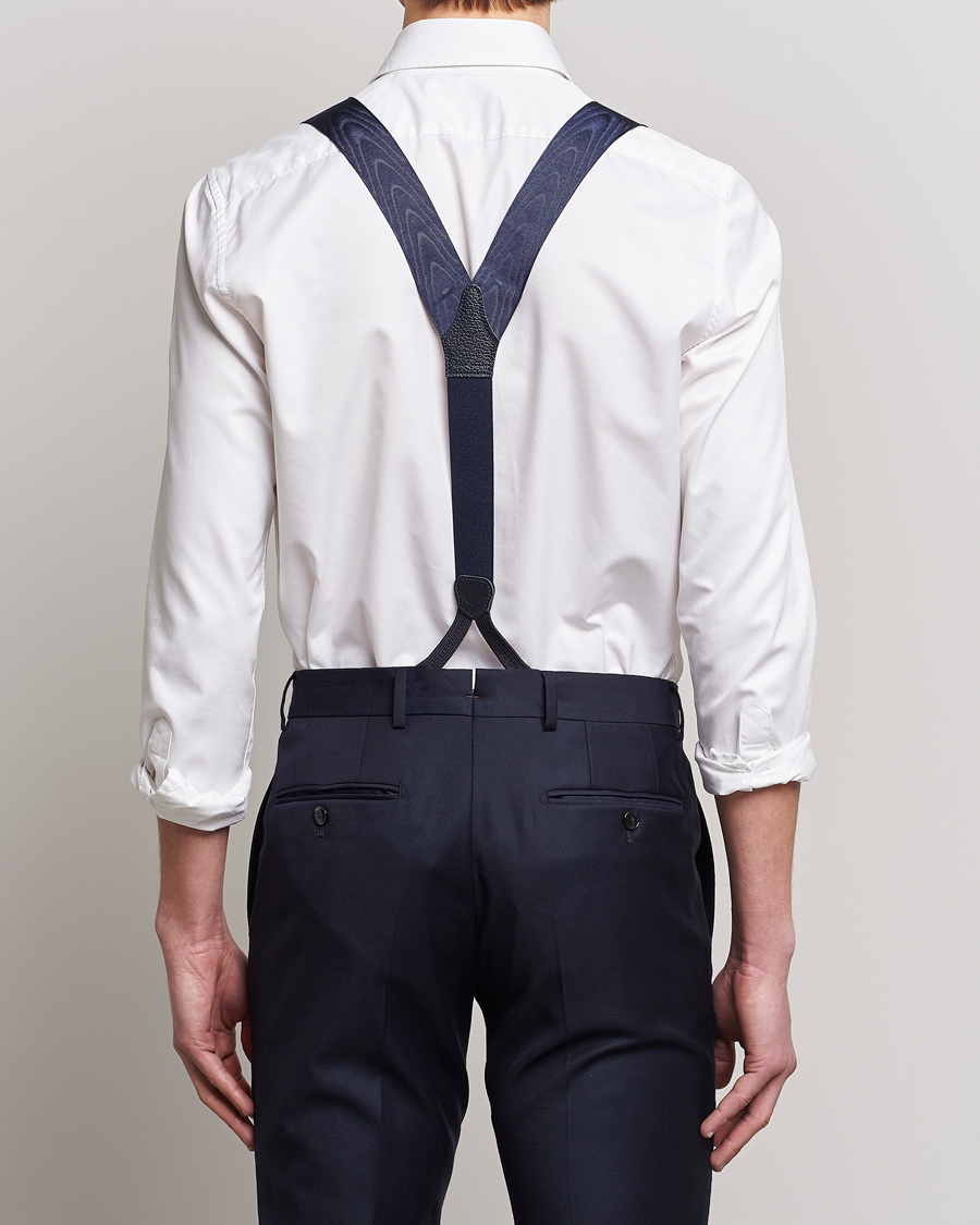 Uomini | Albert Thurston Moiré Braces 40mm Navy | Albert Thurston | Moiré Braces 40mm Navy