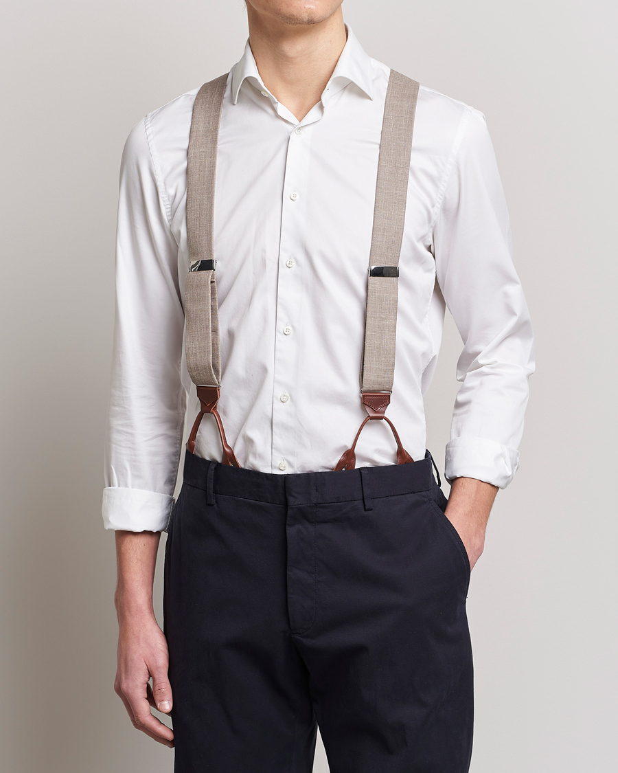 Uomini | Albert Thurston Linen Braces Beige | Albert Thurston | Linen Braces Beige