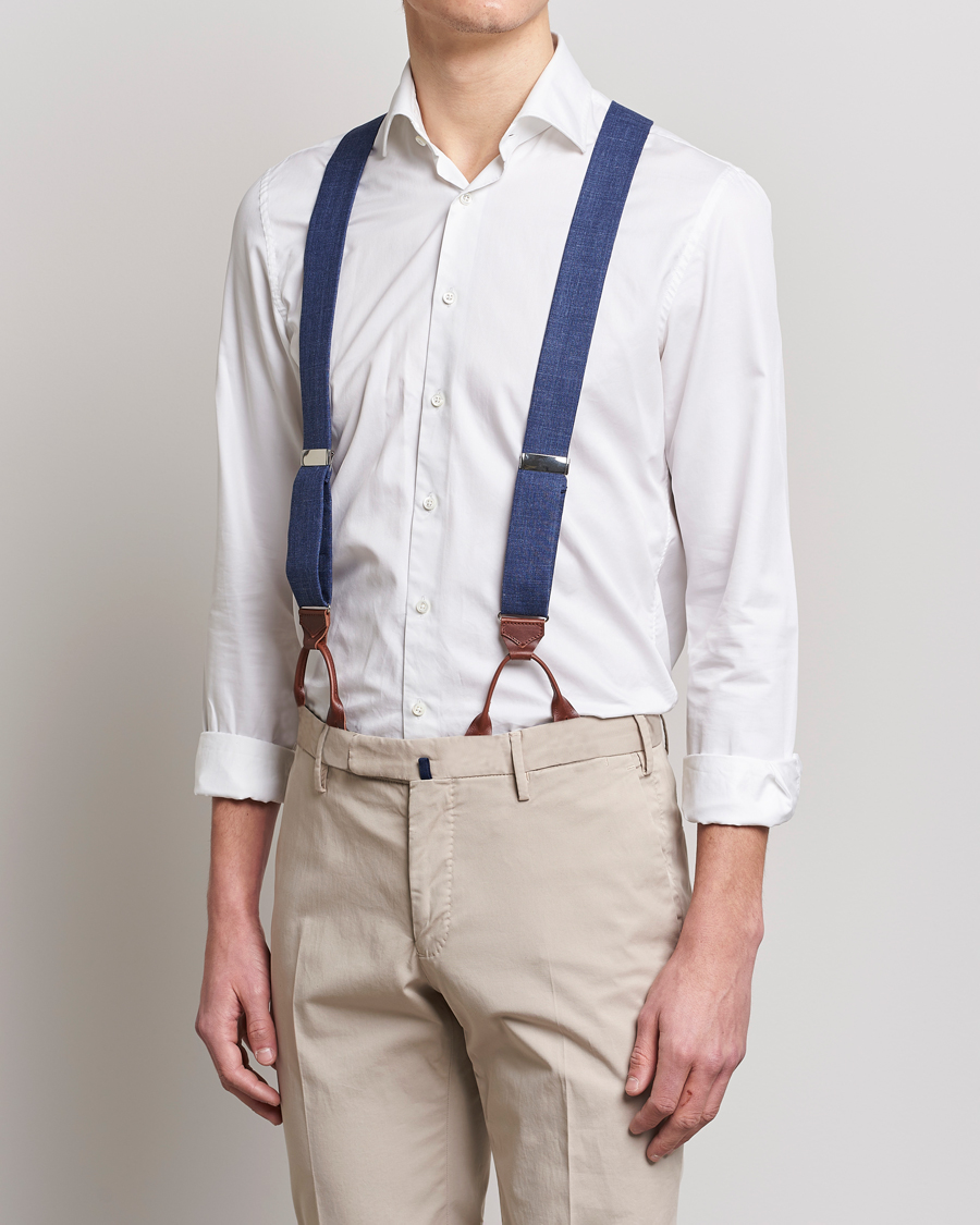 Uomini | Albert Thurston Linen Braces Blue | Albert Thurston | Linen Braces Blue