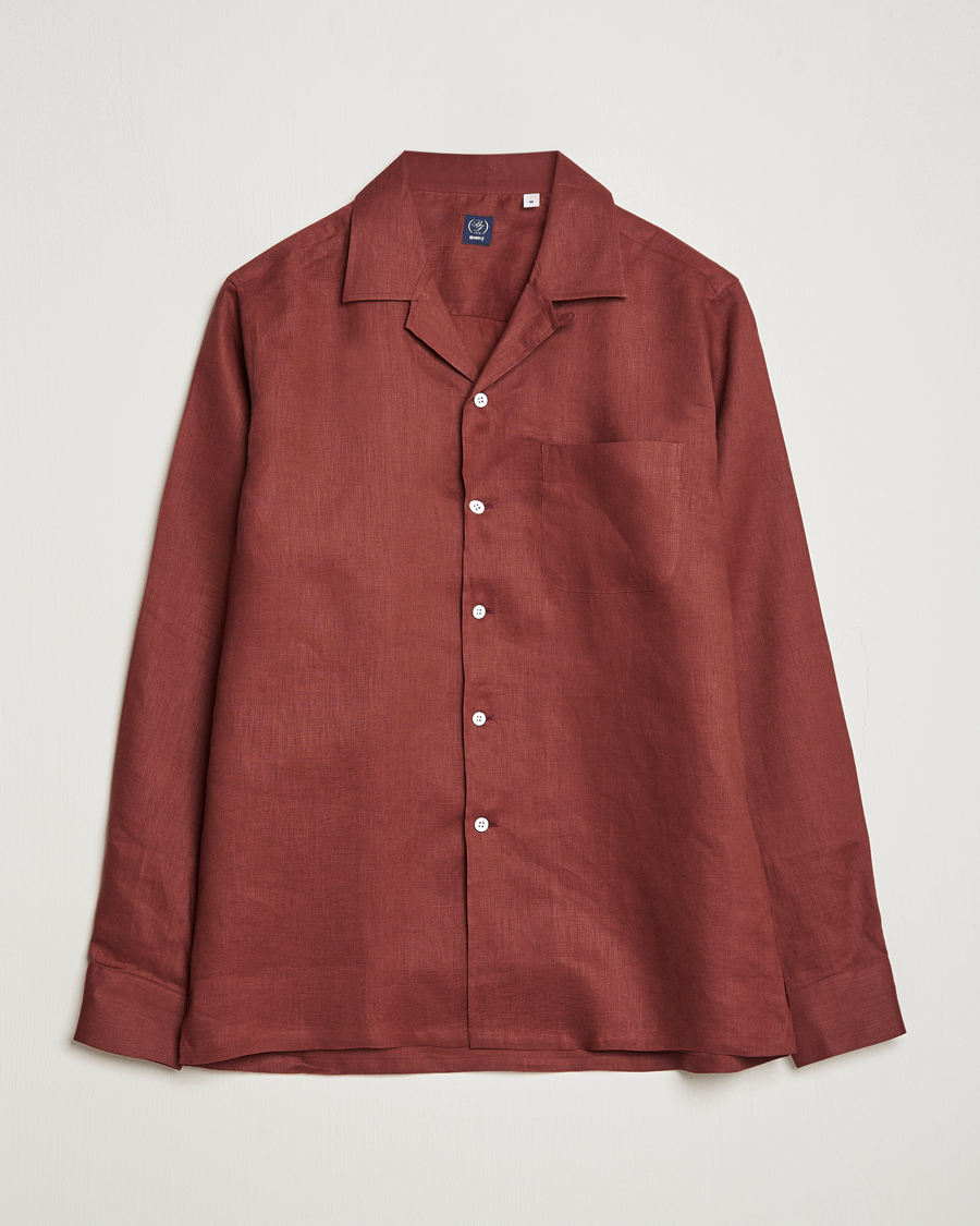 Uomini | Camicie | Beams F | Relaxed Linen Shirt Brick