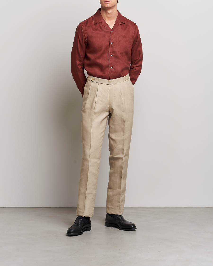 Uomini | Camicie | Beams F | Relaxed Linen Shirt Brick