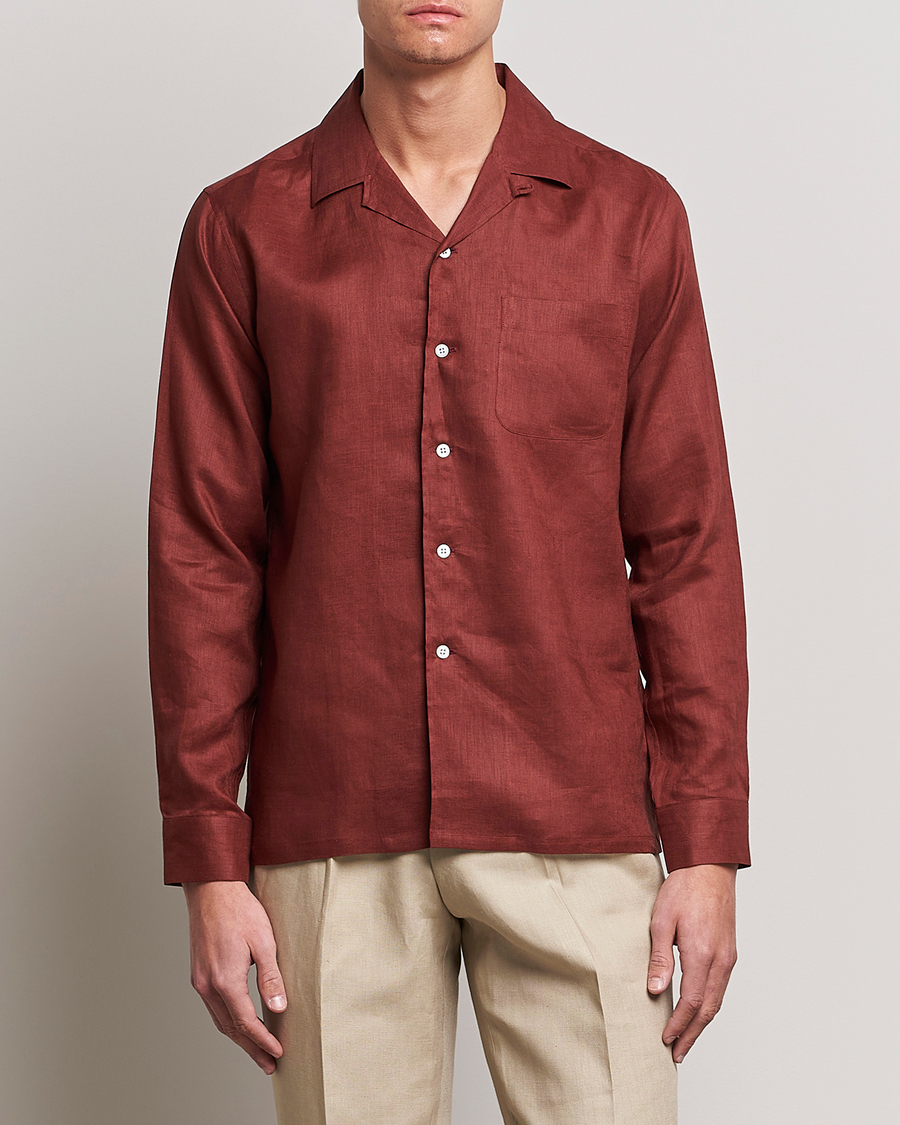 Uomini | Camicie | Beams F | Relaxed Linen Shirt Brick