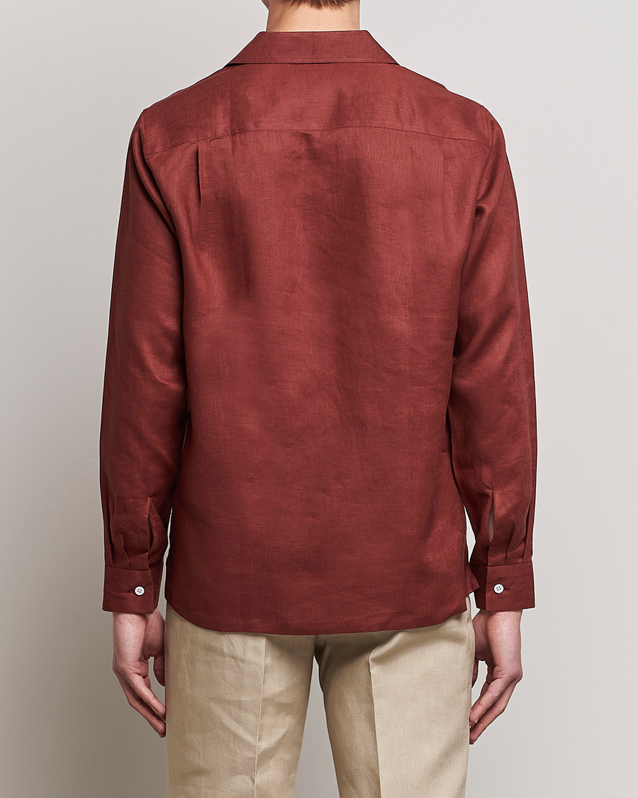 Uomini | Camicie | Beams F | Relaxed Linen Shirt Brick