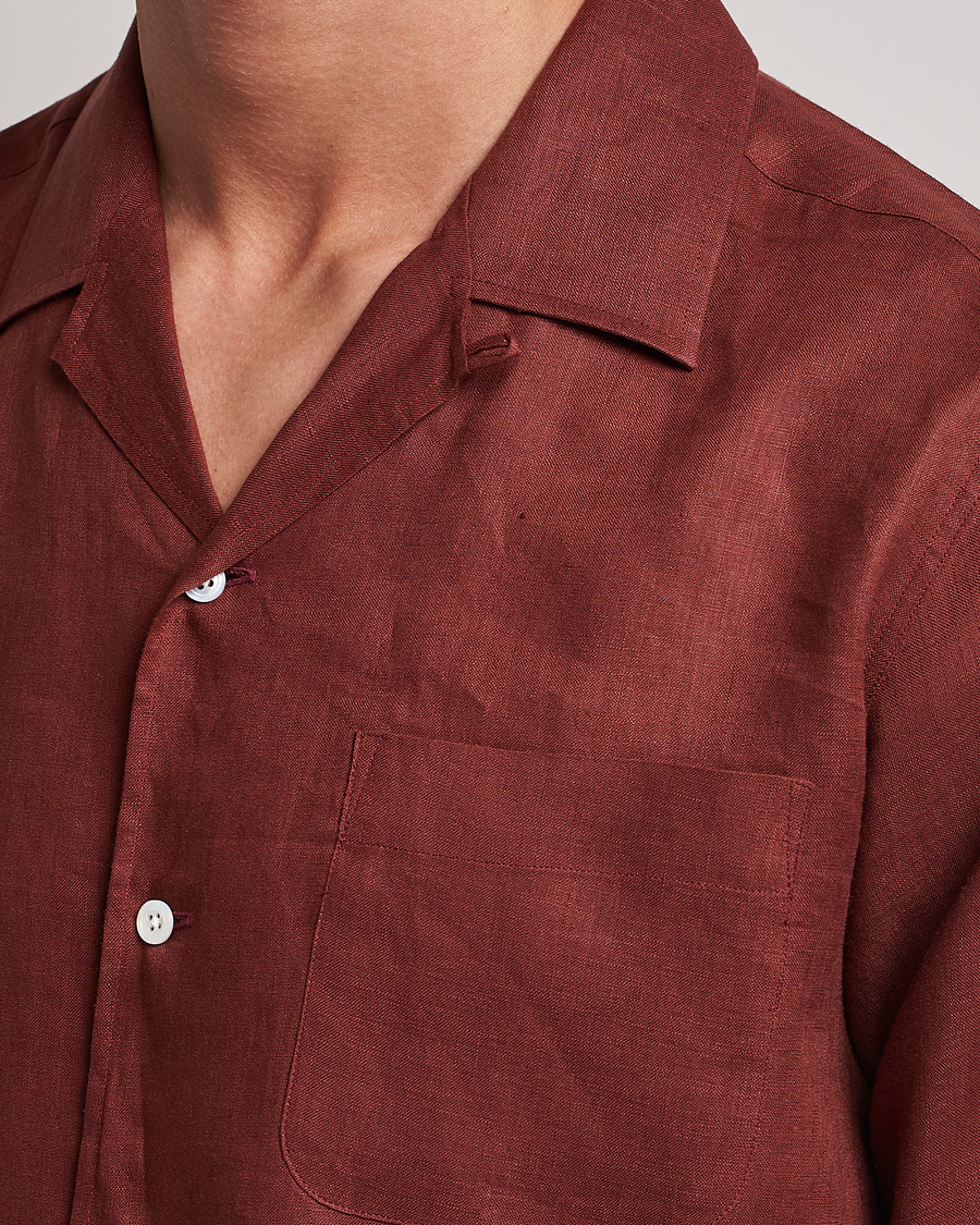 Uomini | Camicie | Beams F | Relaxed Linen Shirt Brick
