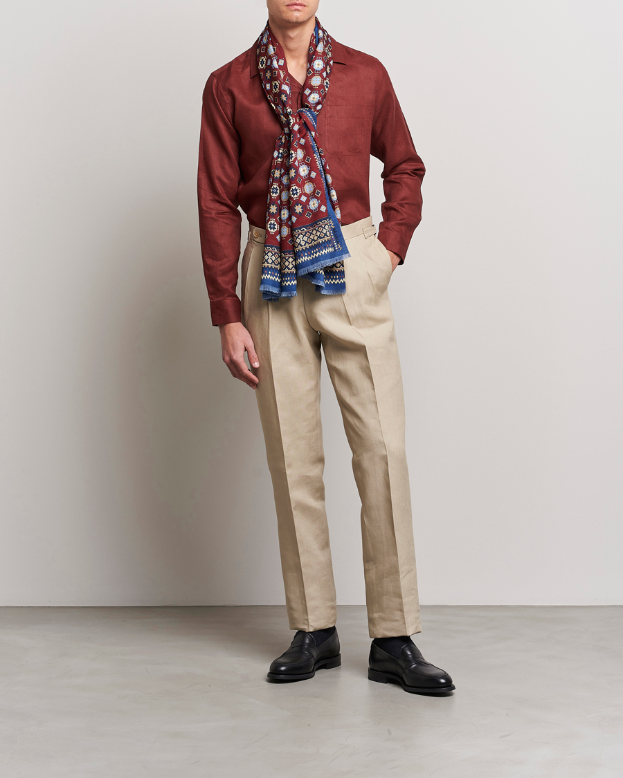 Uomini | Pantaloni | Beams F | Pleated Linen Trousers Beige