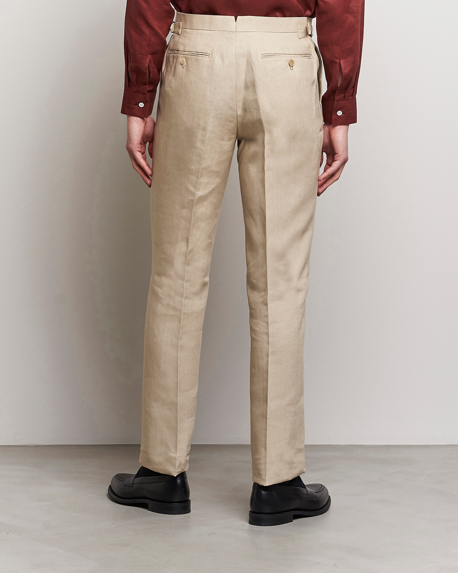 Uomini | Pantaloni | Beams F | Pleated Linen Trousers Beige