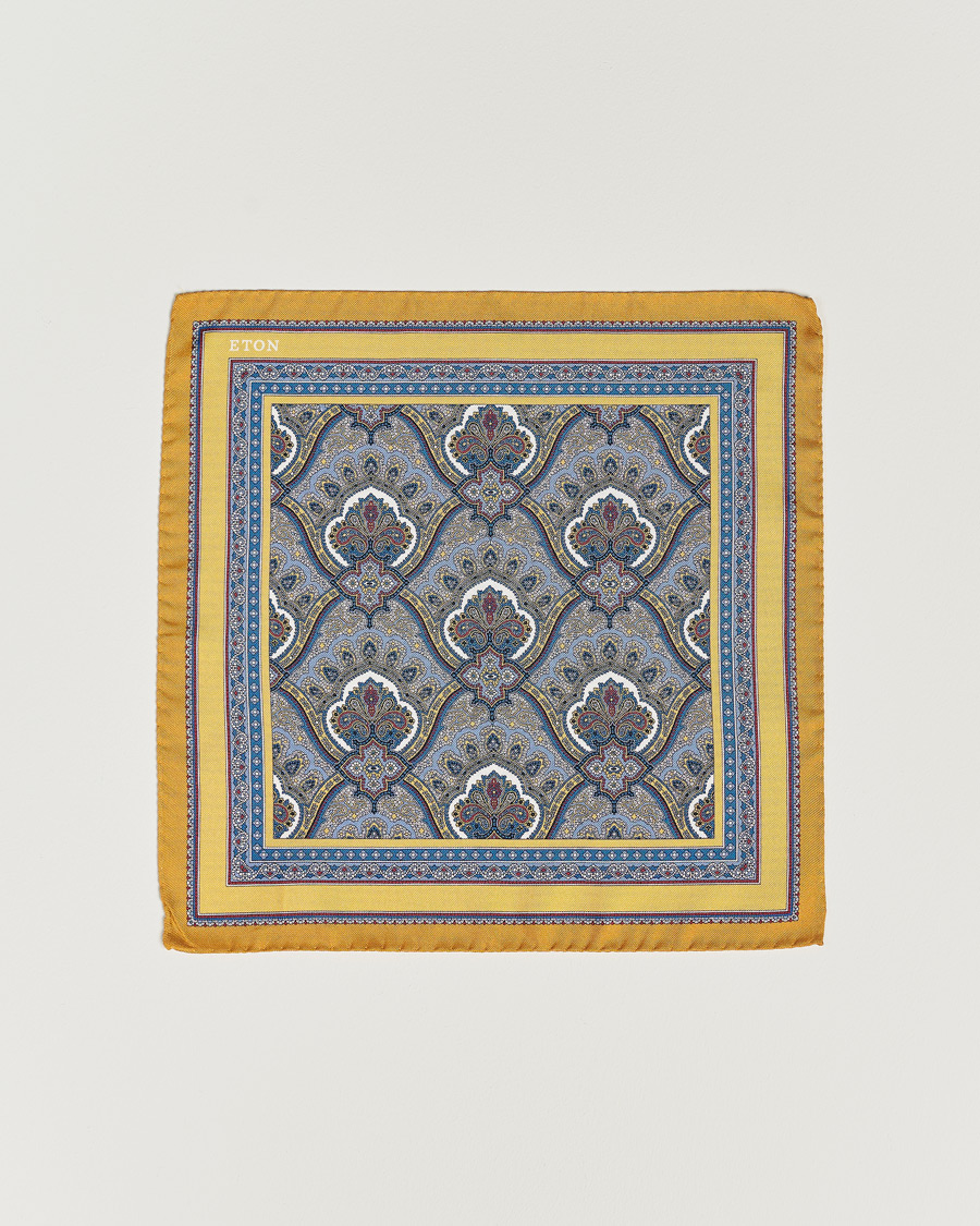 Uomini | Fazzoletti da taschino | Eton | Silk Paisley Print Pocket Square Yellow