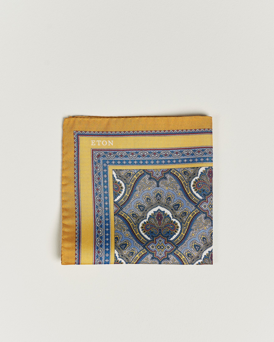 Uomini | Fazzoletti da taschino | Eton | Silk Paisley Print Pocket Square Yellow