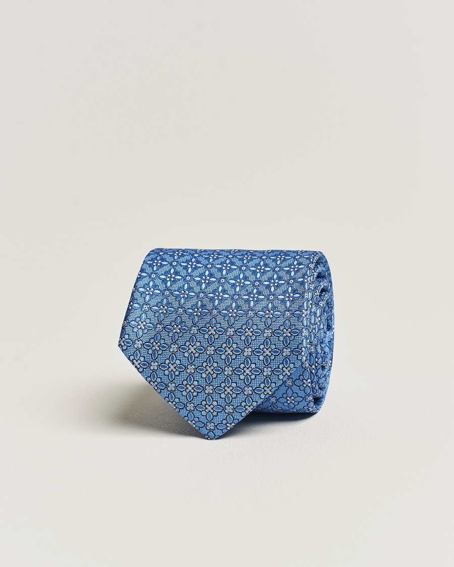 Uomini | Eton Silk Printed Flower Tie Blue | Eton | Silk Printed Flower Tie Blue