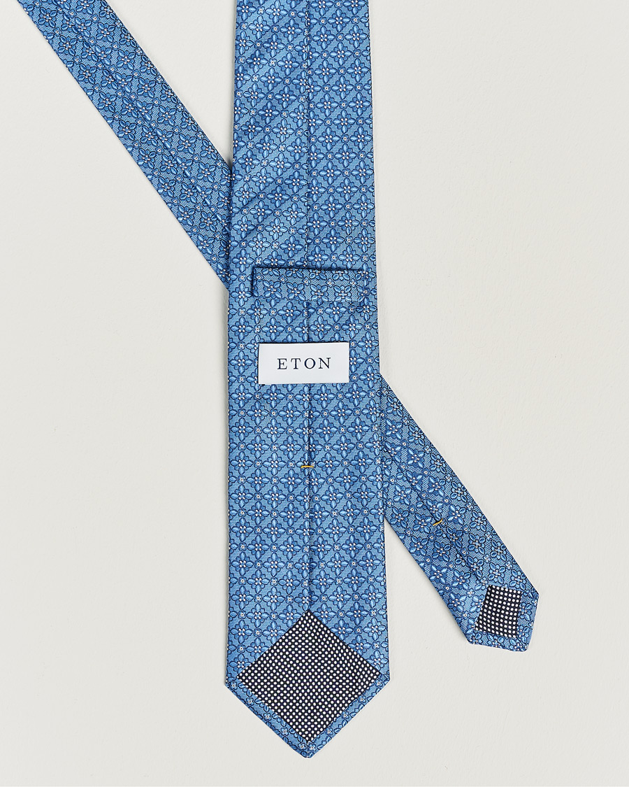 Uomini | Eton Silk Printed Flower Tie Blue | Eton | Silk Printed Flower Tie Blue